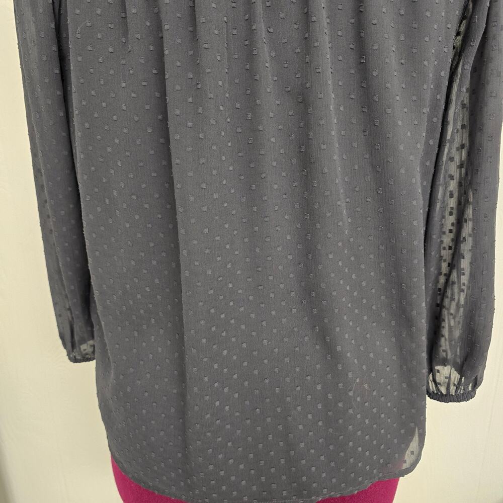 Women's LOFT Gray Swiss Dot 3/4 Sleeve Blouse Crochet Trim | Size Small - Picture 9 of 12